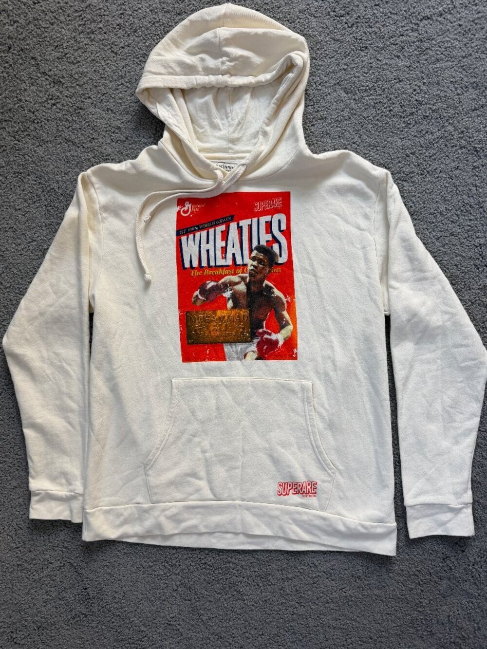Superare x Wheaties Muhammad Ali Hoodie Cream XL Vintage Cereal Box Limited -EUC
